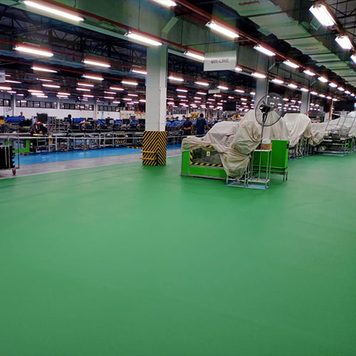 Factory with green polyurethane floor coating in Malaysia